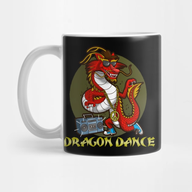 Funny Cool Cute Dancing Dragon Retro 80's 90's Music Boombox Urban Chinese New Year 2024 Cartoon by BoggsNicolas